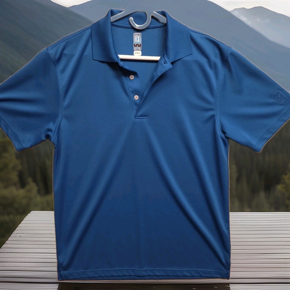 PGA Tour Air Flux Golf Polo Shirt Men's Medium Blue Performance Active Masters